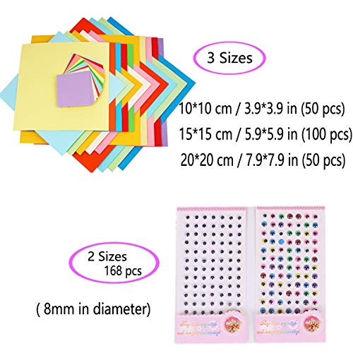 200 hojas de papel de Origami de doble cara,Origami Paper, Doble Cara Papel para Papiroflexia de Colores,3 tamaños Crafts de papel de DIY Craft para