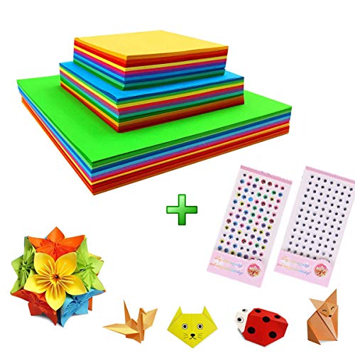200 hojas de papel de Origami de doble cara,Origami Paper, Doble Cara Papel para Papiroflexia de Colores,3 tamaños Crafts de papel de DIY Craft para