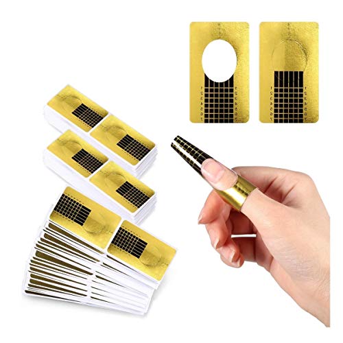 200 hojas oro Bandeja de papel de manicura: Necesario para la extensión de uñas Plantilla de bandeja de papel de Moldes Guías Pegatinas Formas UV Gel (200 hojas)