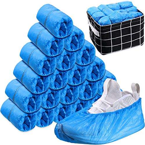 200 Piezas Cubiertas de Zapatos Desechables Cubiertas de Botas Impermeables CPE Fundas de Zapatos Antideslizantes con Caja de Almacenamiento para Protección de Piso de Alfombra Interior Exterior