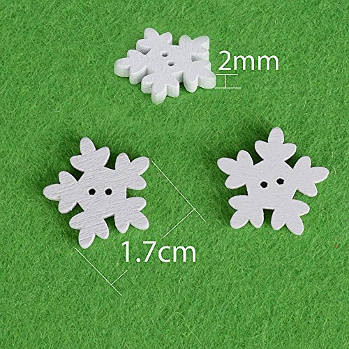 200 x Botones Blancos Copos de Nieve Madera para Manualidades DIY Scrapbooking Bricolaje Costura Artesanía 18x17x2,8mm