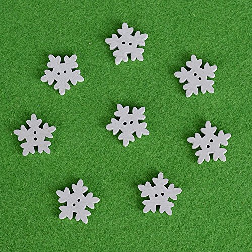 200 x Botones Blancos Copos de Nieve Madera para Manualidades DIY Scrapbooking Bricolaje Costura Artesanía 18x17x2,8mm