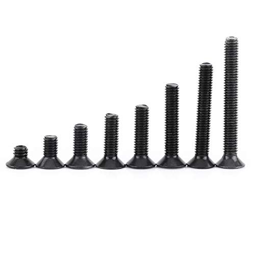 200Pcs M3 Avellanado Tornillo Cabeza plana Hexagonal Surtido Conjunto Tornillos de reparación Accesorios con caja de plástico, Negro