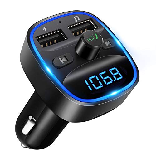 [2020 Versión] LENCENT Transmisor FM Bluetooth para Coche, Manos Libres Inalámbrico Reproductor MP3 Coche, Adaptador de Radio con Dual USB 5V/2.4A & 1A, Soporte Tarjetas SD, USB, y Flash Drive