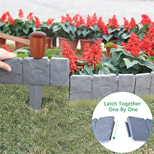 20pcs Plástico Valla para Jardín Imitación Piedra, 25*23.5cm Bordes de Jardín de Plástico Plegable Cenefa del Arriate, Planta limítrofe Decoración para Proteger los Bordes del Césped o Patio (Gris)