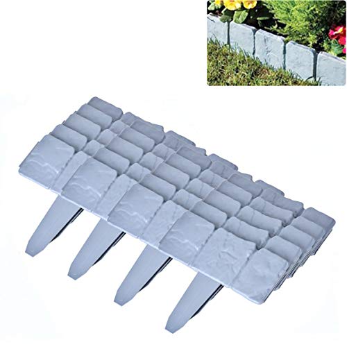 20pcs Plástico Valla para Jardín Imitación Piedra, 25*23.5cm Bordes de Jardín de Plástico Plegable Cenefa del Arriate, Planta limítrofe Decoración para Proteger los Bordes del Césped o Patio (Gris)