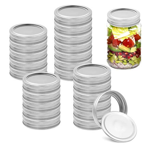 24 tapas y anillos de enlatado de boca regular Mason Jar Tapas para Mason Jar boca ancha, tapas de tipo dividido a prueba de fugas y tapas de tarro de enlatado seguras de 70 mm