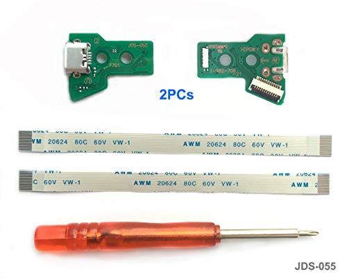 2PCs JDS-055 Replacement Placa Controlador Conectores de Carga Micro USB para Mando PS4, Tarjeta Micro del Cargador de Batería del USB Parte Adaptador, Flex Cable - PlayStation DualShock Controller