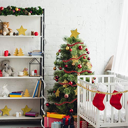 3 Rollos de Guirnalda de Alambre de Oropel de Navidad Guirnalda de Oropel Torcido Metálico Mini Guirnalda Colgante de Alambre de Árbol de Navidad para Navidad Boda Cumpleaños, Oro, Plata, Rojo