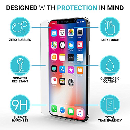 [3-Unidades] Protector de Pantalla iPhone X, Unitee Protector Cristal Vidrio Templado Premium 9H Dureza [2.5D Touch][Alta Definicion] [Anti-Explosion] [HD-display] para iPhone X