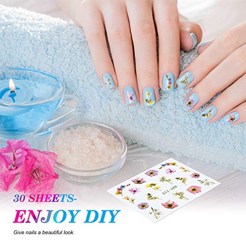 30 Hojas de Pegatinas de Uñas de Flores Calcomanías de Arte de Uñas Pegatinas de Transfer de Agua Pegatinas de Uñas con Diseño de Flores Coloridas Hojas Calcomanías de Punta de Uñas