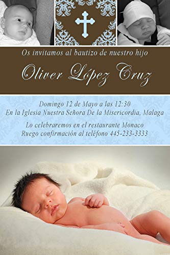 30 invitaciones personalizadas bautismo bautizo comunión con imágenes azul marrón papel fotográfico