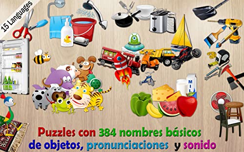 384 Rompecabezas para niños - juego educativo la enseñanza de las primeras palabras y pronunciaciones