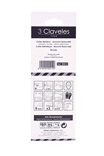 3Claveles 212 - Cúter metálico, con 3 hojas de 9 mm, con rueda, nylon