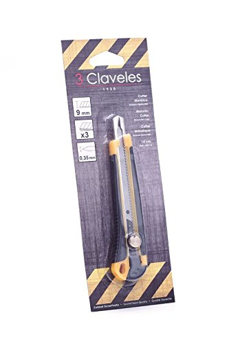 3Claveles 212 - Cúter metálico, con 3 hojas de 9 mm, con rueda, nylon