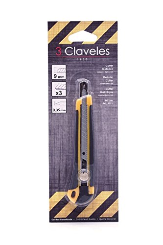 3Claveles 212 - Cúter metálico, con 3 hojas de 9 mm, con rueda, nylon