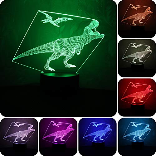 3D Dragon Night Light, lámpara de ilusión 3D con 3 patrones de animales y 16 interruptores de color con control remoto