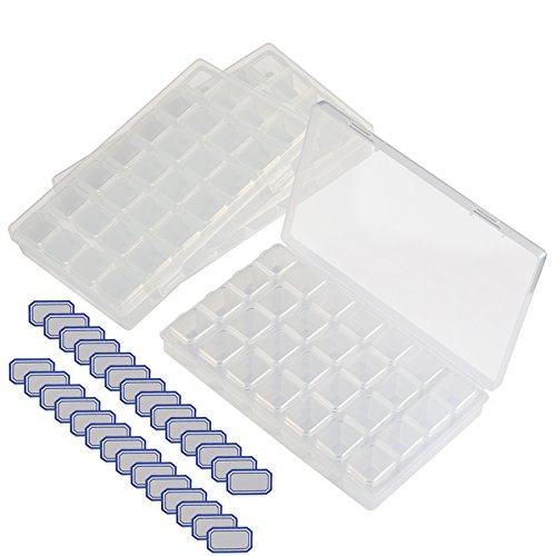 3pcs caja ajustable organizador de pierdas diamond drawing KAKOO caja de diamante de pitura de herramiente transparente almacenamiento 28compartimento plástico con 3 etiquetas adhesivos para organizar