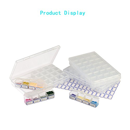 3pcs caja ajustable organizador de pierdas diamond drawing KAKOO caja de diamante de pitura de herramiente transparente almacenamiento 28compartimento plástico con 3 etiquetas adhesivos para organizar