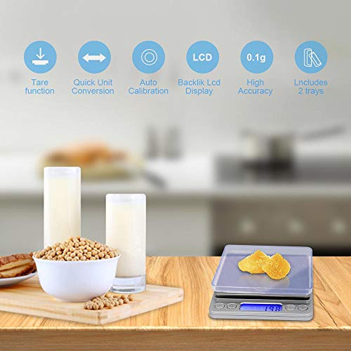 3T6B Básculas con Electrónica de Alimentos, Digital Escala para Cocina con Carga USB, Balanza de Multifuncional Alta Precisión, Peso de Cocina Electrónica con LCD Retroiluminación (0.1-3kg)