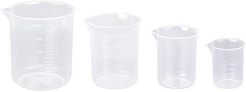 4 pcs Vasos Medidores de Plástico, Jarra Medidora de Plástico PP, 50,150,250,500 ml, Resistente al Calor y al Ácidos, Taza de Medición Transparente, para Medir Muchos Líquidos, Hornear y Laboratorio