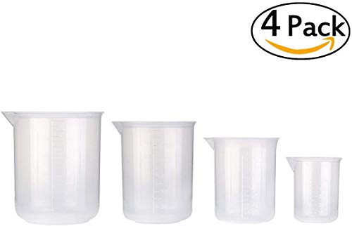 4 pcs Vasos Medidores de Plástico, Jarra Medidora de Plástico PP, 50,150,250,500 ml, Resistente al Calor y al Ácidos, Taza de Medición Transparente, para Medir Muchos Líquidos, Hornear y Laboratorio