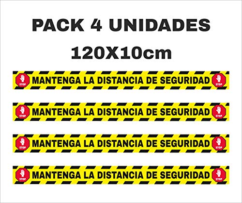 4 Pegatinas de vinilo para suelo, antideslizante, Mantenga la distancia, Espere su turno, [120x10cm]