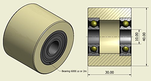 4 rodillos de poliamida de nailon de 40 mm de diámetro, 30 mm de ancho, rodamientos de 10 mm con precisión mecanizado en la UE (40-30-10)