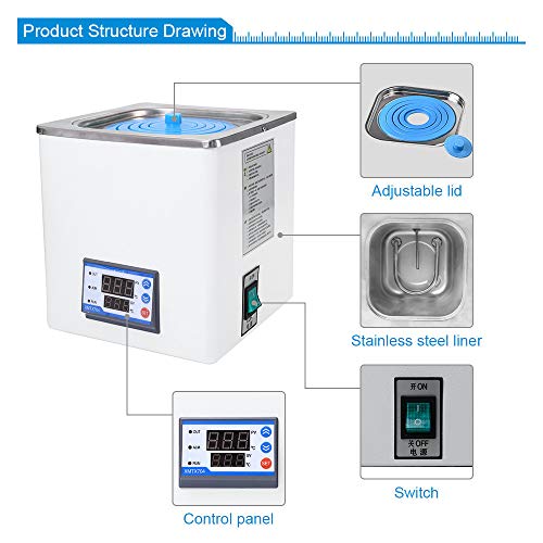 4YANG Laboratorio termostático digital Baño de agua Laboratorio de agua, pantalla digital eléctrica Baño de agua a temperatura constante, con aberturas seleccionables,temperatura ambiente hasta100 ° C