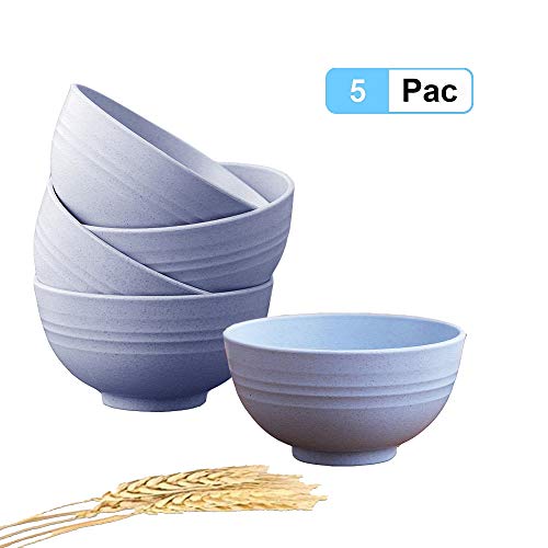 5 Piezas Cuenco Cereales, 24 oz irrompibles Bol Cereales Bowls Cocina Ensaladeras Vajilla Tazones de Consomé, Aptos para lavavajillas y microondas para niños, arroz, tazones para Sopa Tazones (Azul)