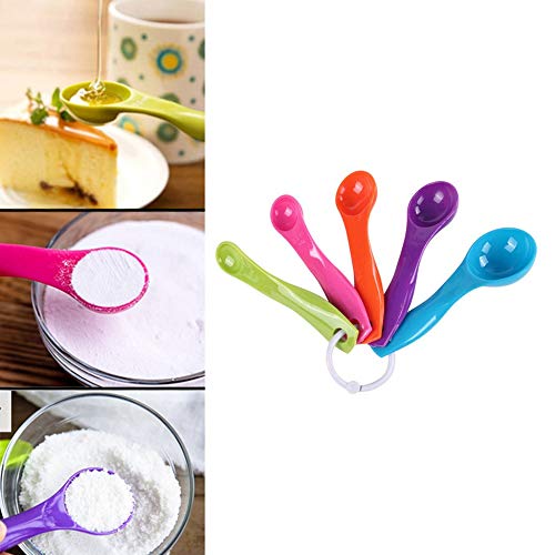 5 Unids/Set Tazas de medición de Cocina de plástico de Colores Mango ergonómico Cuchara de Hornear Pastel de azúcar Cuchara de medición del hogar - Colorido