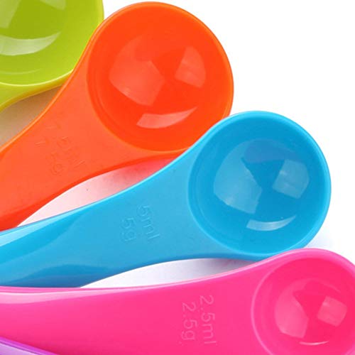 5 Unids/Set Tazas de medición de Cocina de plástico de Colores Mango ergonómico Cuchara de Hornear Pastel de azúcar Cuchara de medición del hogar - Colorido