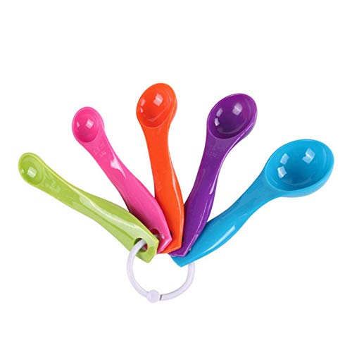 5 Unids/Set Tazas de medición de Cocina de plástico de Colores Mango ergonómico Cuchara de Hornear Pastel de azúcar Cuchara de medición del hogar - Colorido