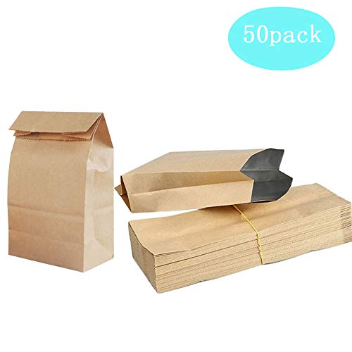 50 bolsas papel kraft marrón/Bolsa de papel Kraft bolsas de comida bolsas de frutas séchés bolsas de té,Bolsas Papel Pequeñas sin Asas para Chuches Bocadillos Ban Almuerzo Bocadillo Bolsa Llevar