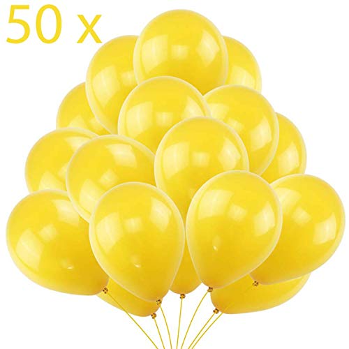 50 Globos Amarillos Brilante de Látex de 36 cm. Globo Amarillo por Helio de 3,2g. Decoraciones y Accesorios para Fiesta de Cumpleaño