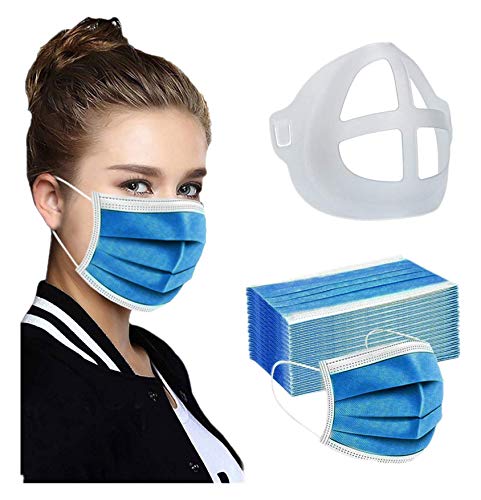 50 Piezas 3 Capas + 3 Piezas Marco de Soporte Interno para respiración cómoda, Cuerda elástica para la Oreja faciales de Seguridad, ES Stock, Transpirable no Tejido Tejido desechable Adulto