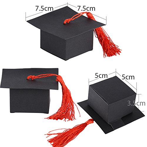 50pcs Cajas de Graduación Gorro (4.9*4.9*3.3cm) Caramelos Dulces Chocolates Regalo Pequeño Confeti Boda Fiesta Ceremonia (Borla roja)