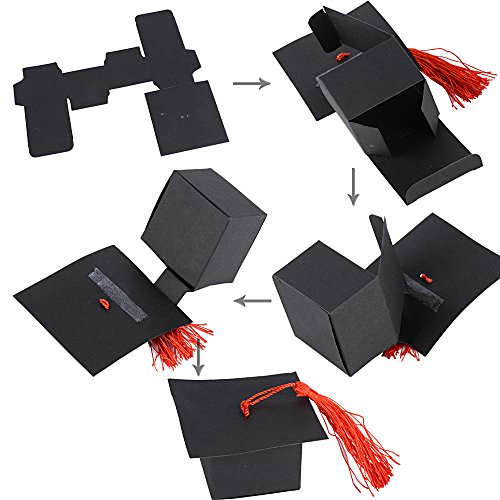 50pcs Cajas de Graduación Gorro (4.9*4.9*3.3cm) Caramelos Dulces Chocolates Regalo Pequeño Confeti Boda Fiesta Ceremonia (Borla roja)