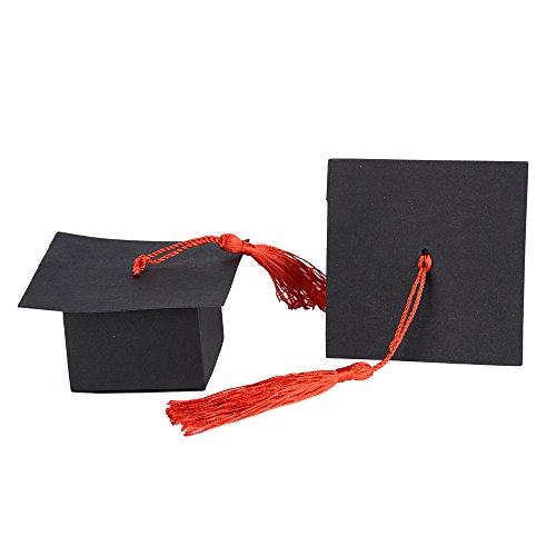 50pcs Cajas de Graduación Gorro (4.9*4.9*3.3cm) Caramelos Dulces Chocolates Regalo Pequeño Confeti Boda Fiesta Ceremonia (Borla roja)