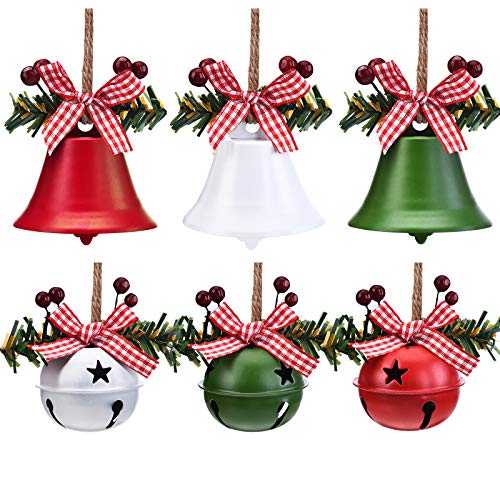 6 Adornos de Campanas de Navidad Cascabeles de Navidad Campanas Artesanales Recortes de Estrellas Campanas de Aniversario de Navidad con Baya de Acebo para Decorar Árbol de Navidad Ventana Puerta