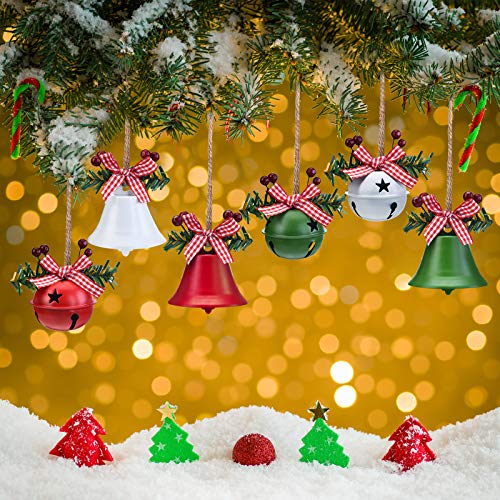 6 Adornos de Campanas de Navidad Cascabeles de Navidad Campanas Artesanales Recortes de Estrellas Campanas de Aniversario de Navidad con Baya de Acebo para Decorar Árbol de Navidad Ventana Puerta