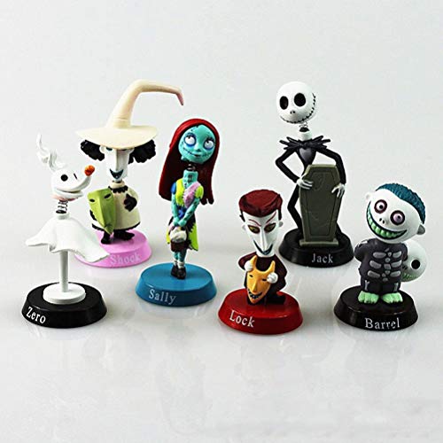 6 figuras de pesadilla antes de Navidad en miniatura juguetes para niños, Jack, Sally, shock, cero, bloqueo, barril