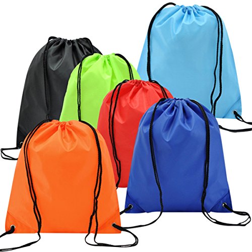 6 Pack Mochila Saco Bolsa Nylon de Cuerdas, EASEHOME Saco de Deporte Bolso de Gimnasio de Viaje Bolsa para Zapatos Ropa Juguetes Bolsas Infantil Escuelas