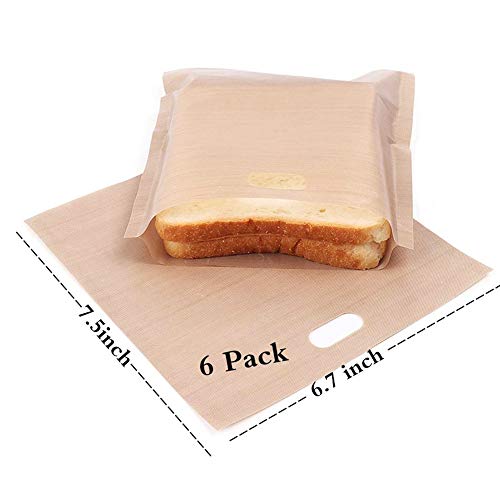 6 paquetes de bolsas de pan tostado para reutilizar, ideal para sándwiches de queso a la parrilla - 100% BPA sin gluten - Bolsas de tostadas de teflón premium certificadas por la FDA y LFGB