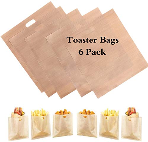 6 paquetes de bolsas de pan tostado para reutilizar, ideal para sándwiches de queso a la parrilla - 100% BPA sin gluten - Bolsas de tostadas de teflón premium certificadas por la FDA y LFGB