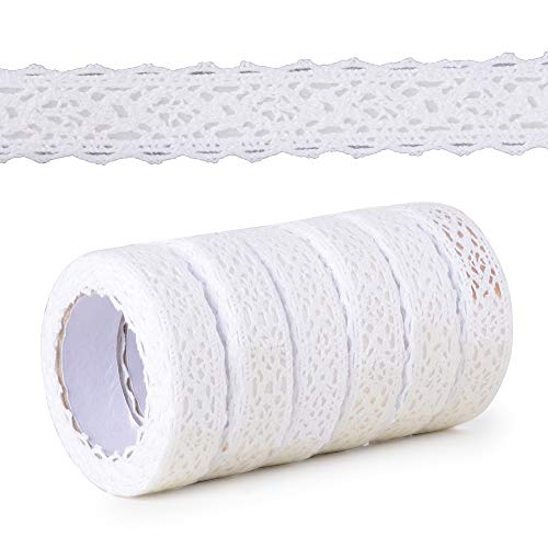 6 rollos(12yardas≈ 10,9metro) Cinta Puntillas Adhesiva de Encaje Ancho de1,5cm Decorativa para Scrapbooking Manualidades Decoración Boda Fiesta Regalo Blanco