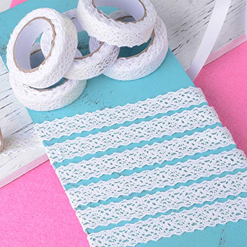 6 rollos(12yardas≈ 10,9metro) Cinta Puntillas Adhesiva de Encaje Ancho de1,5cm Decorativa para Scrapbooking Manualidades Decoración Boda Fiesta Regalo Blanco