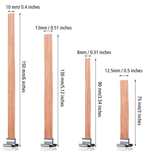 60 Juegos de Mechas de Vela de Madera Natural Núcleos de Velas de Madera Gruesos con Soporte de Hierro para Fabricación de Velas, 4 Tamaños