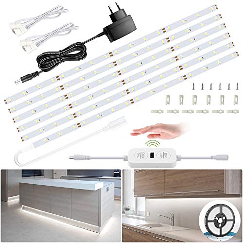 6M Tiras LED Regulables 12V, Ustellar 360 LEDs Clips 1800lm, Tira LED Luz Blanco Frío 6000K, LED Mano Sensor Movimiento Enchufe, Decoración Iluminación Ambiental para Gabinete, Armario