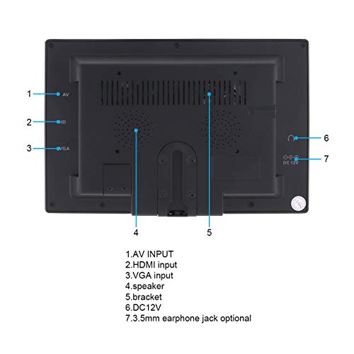 7 pulgadas Portátil Seguridad Monitor, 1024x600 Monitor Entrada AV/VGA/HDMI con Remote Control para Seguridad Cámara Raspberry Pi PC